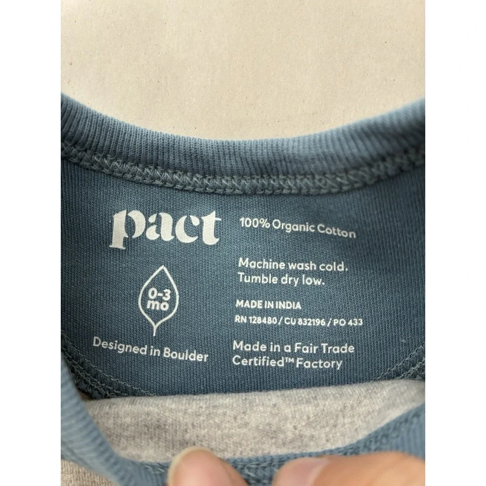 Pact Long Sleeve Baby Boy Bodysuit 0-3m Blue/gray Striped Organic Cotton‎